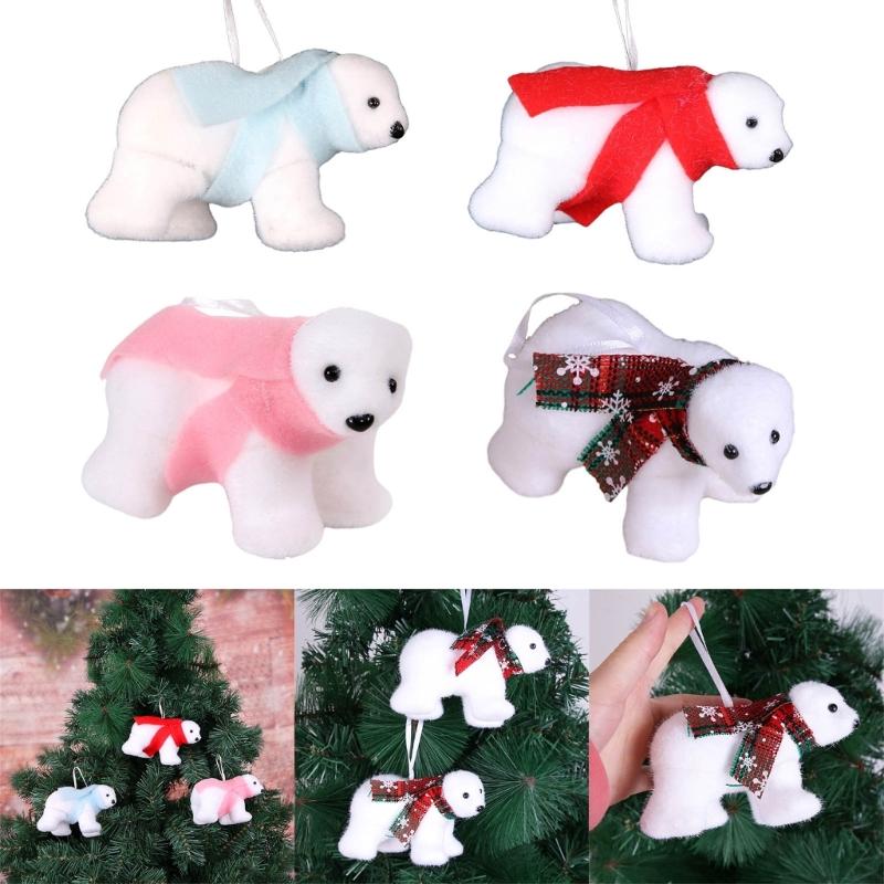 Plush White Bear with Scarf Ornaments Christmas Doll Pendant for Christmas Tree Home Decorations Cartoon Pendants Gift