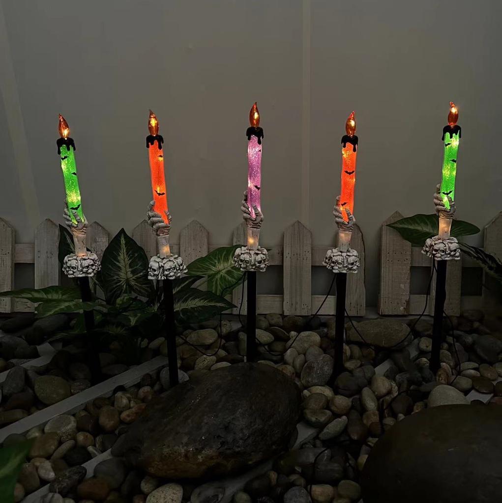 Halloween Pumpkin Candle Pathway Solar Lights Crow Yard Stake Lamp for Garden Yard Lawn Pathway Home Party Decoration Waterproof