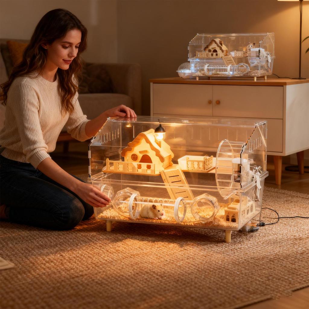 Acrylic Pet Habitats Hamster Hamster Cage 1-Layer Clear Enclosure With Accessories Luxury Villa For Syrian Dwarf Gerbil Mouse