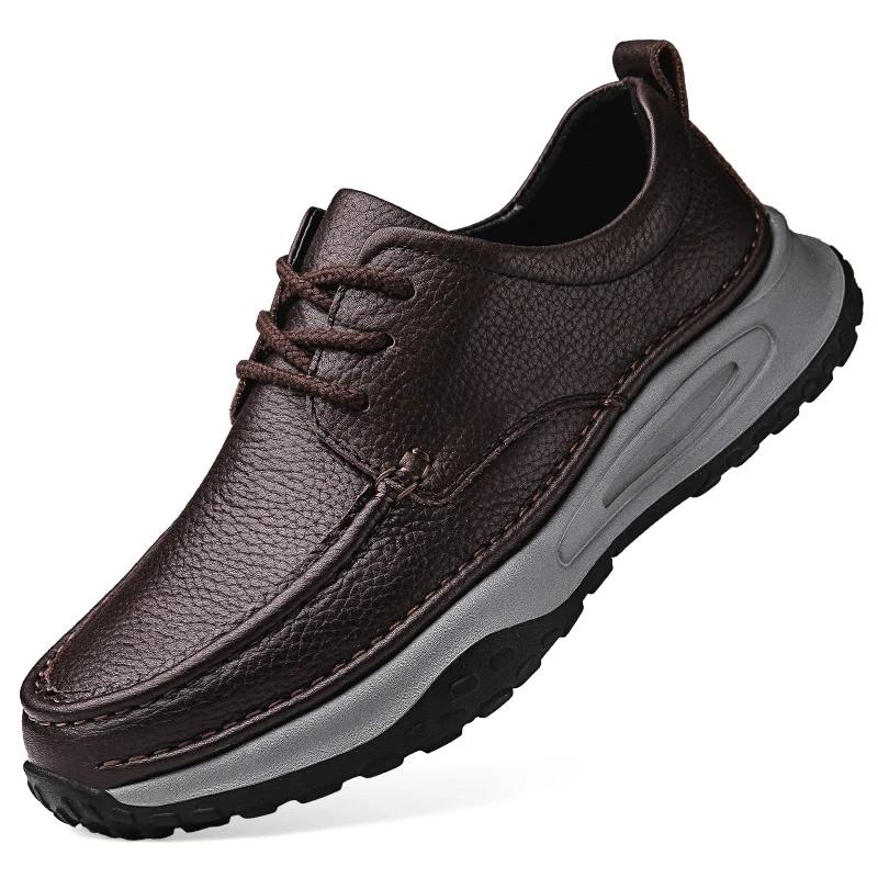 

2024 Новые мужские туфли из натуральной кожи Модные тенденции Удобные деловые туфли Британские классические мужские нескользящие кроссовки Туфли 44 коричневый