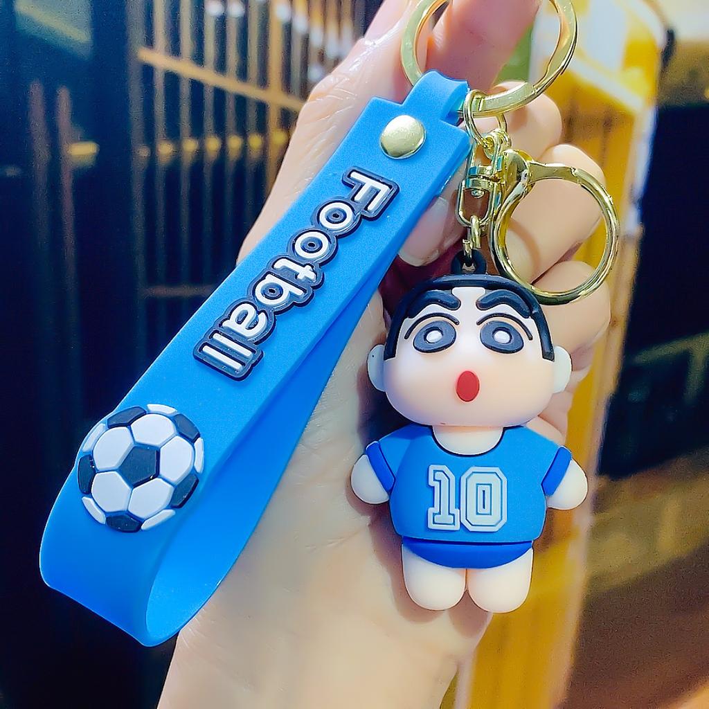 Internet Celebrity Cute Cartoon Football Cross Dressing Crayon Shin Chan Keychain 3D Car Doll Small Gift