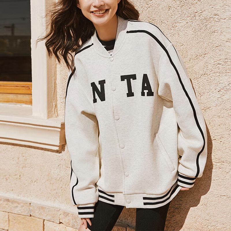 Anta Lifestyle Series Letter Print Sports Casual Baseball Jacket Unisex Jackets Gray Floral-Gray 952418711-2
