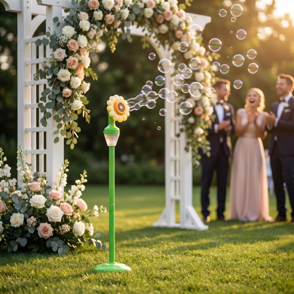 Automatic Bubble Machine with Light and Music Electric Outdoor Bubble Blower for Camping Garden Yard Fun Toy with Rechargeable Battery and Stand