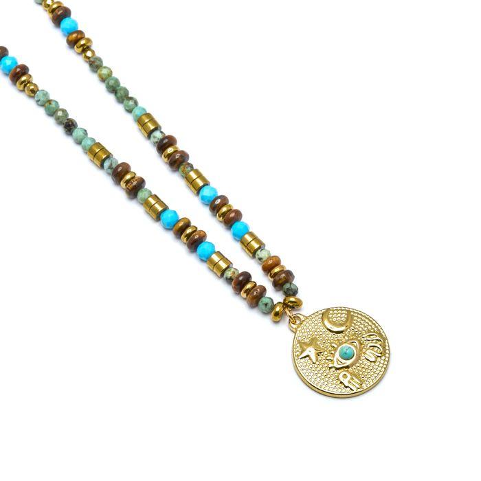 Collier - Luxenter - Salki - Pierre naturelle multicolore - Or 18k - 42cm + 3cm d'extension