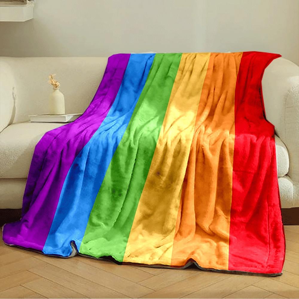 Vertikale Streifen in regenbogenähnlichen Farben: lila, blau, grün, gelb, orange, rot. Decke für alle Jahreszeiten Mittagspause Überwurf Geschenk