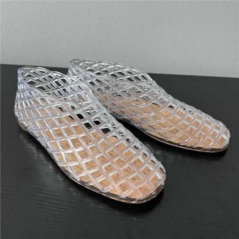 Fashion 2024 Summer New Jellies Shoes Women Hollow Beach Shoes Designer Sandal Round Toe Comfy Transparent Mesh Flat Jelly Sandals Women