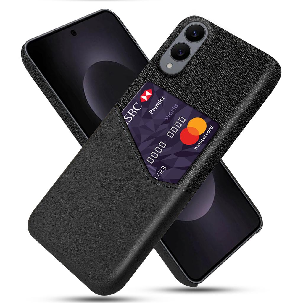 For Samsung Galaxy S25 Edge Case PU Leather Cloth Texture Hard PC Phone Cover with Card Holder