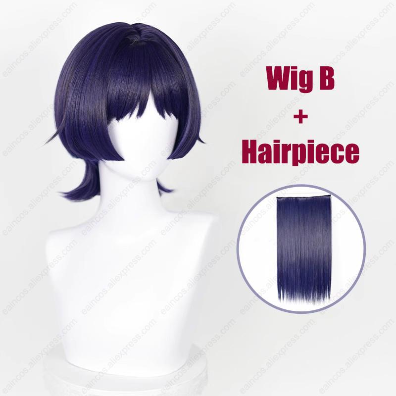 Scaramouche Cosplay Wig 35cm Blue Purple Black Mixed Color Wigs Heat Resistant Synthetic Hair