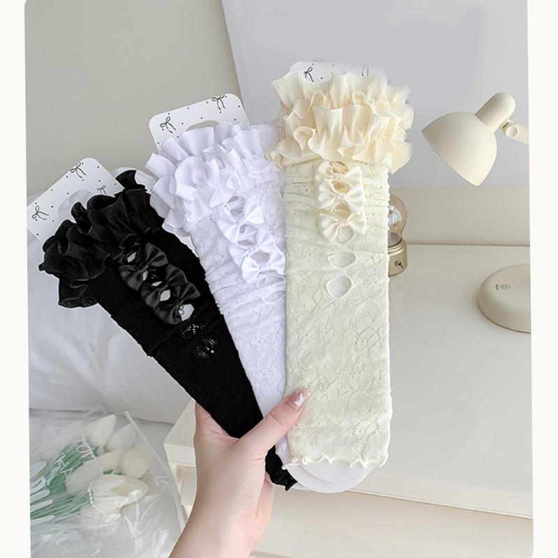 Ballet Inspired Lace Trim Leg Warmer for 3-13Y Girls Stretchy Ribbed Cuffs Soft Combed Cotton Leggings Accessories