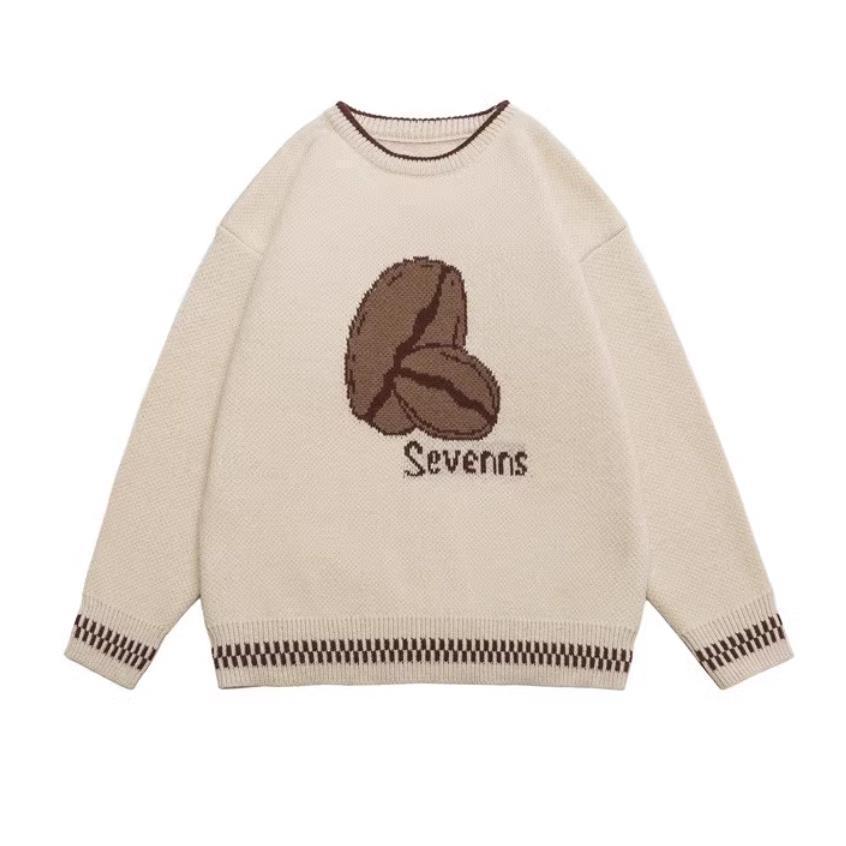 

2026 Unisex Knitwear: Round Neck Student Sweater with Fresh Print, Loose Fit, Neutral Style Medium абрикосовий