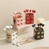 Luxury Gold-plated Ceramic Fork and Spoon Storage Jar Stainless Steel Fruit Fork and Spoon Box Modern Heart Ceramic Storage Jar