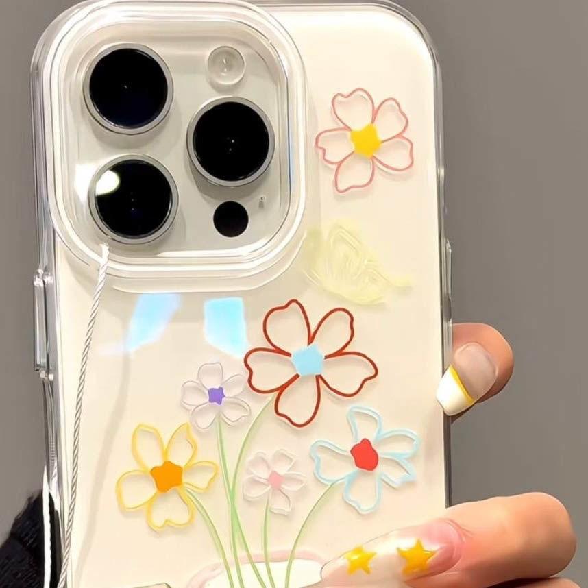 White IMD Full Screen Flower Mobile Phone Case Suitable for Apple 16promax Anti Fall IPhone 15 New Protective Case