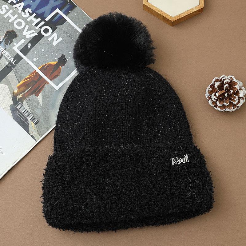 New Velvet Thickened Ear Protector Hat Women's Autumn and Winter Solid Color Cold-proof Knitted Wool Hat Cycling