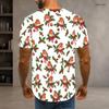 Men s Plus Size Round Neck Short Sleeve Christmas Robin Holly Printed White Pullover T Shirt