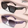 2/4PCS Large Frame Trendy Sunglasses Wide Foot Hollow Letters Sunglasses Women's Fashion Square Frame Sunglasses 6100