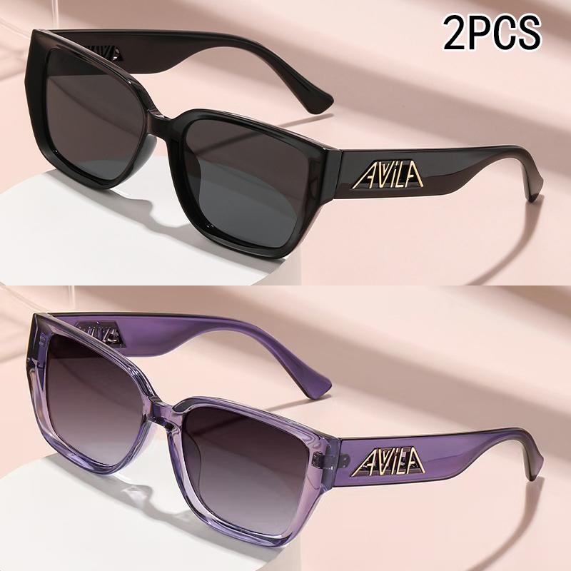 2/4PCS Large Frame Trendy Sunglasses Wide Foot Hollow Letters Sunglasses Women's Fashion Square Frame Sunglasses 6100