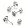 European & American Fashion 3A Zircon Stud Earrings: Women's Titanium Steel Four-Claw Design