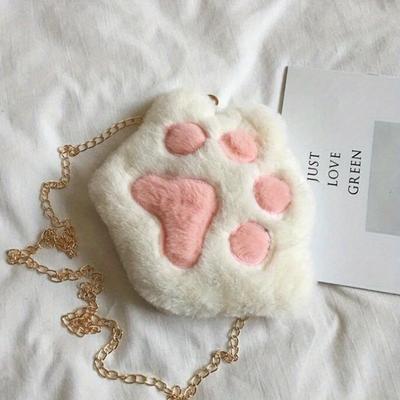 Urocza torebka na ramię z łańcuszkiem i zamkiem w kształcie łapy misia, urocza miękka pluszowa portmonetka na monety, akcesoria, małe torby crossbody
