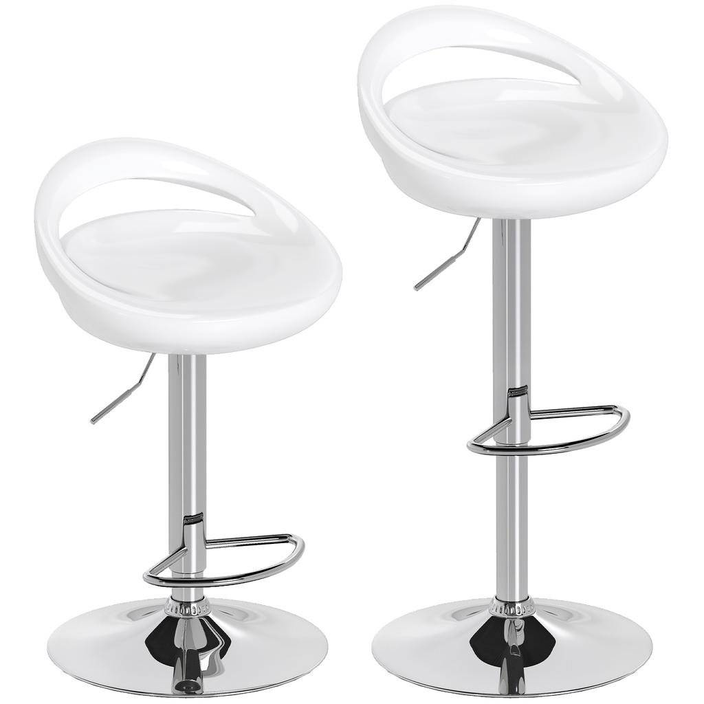 Set of 2 bar stools bar chairs adjustable height backrest and footrest swivel 360 degrees 46x41x76-96cm white