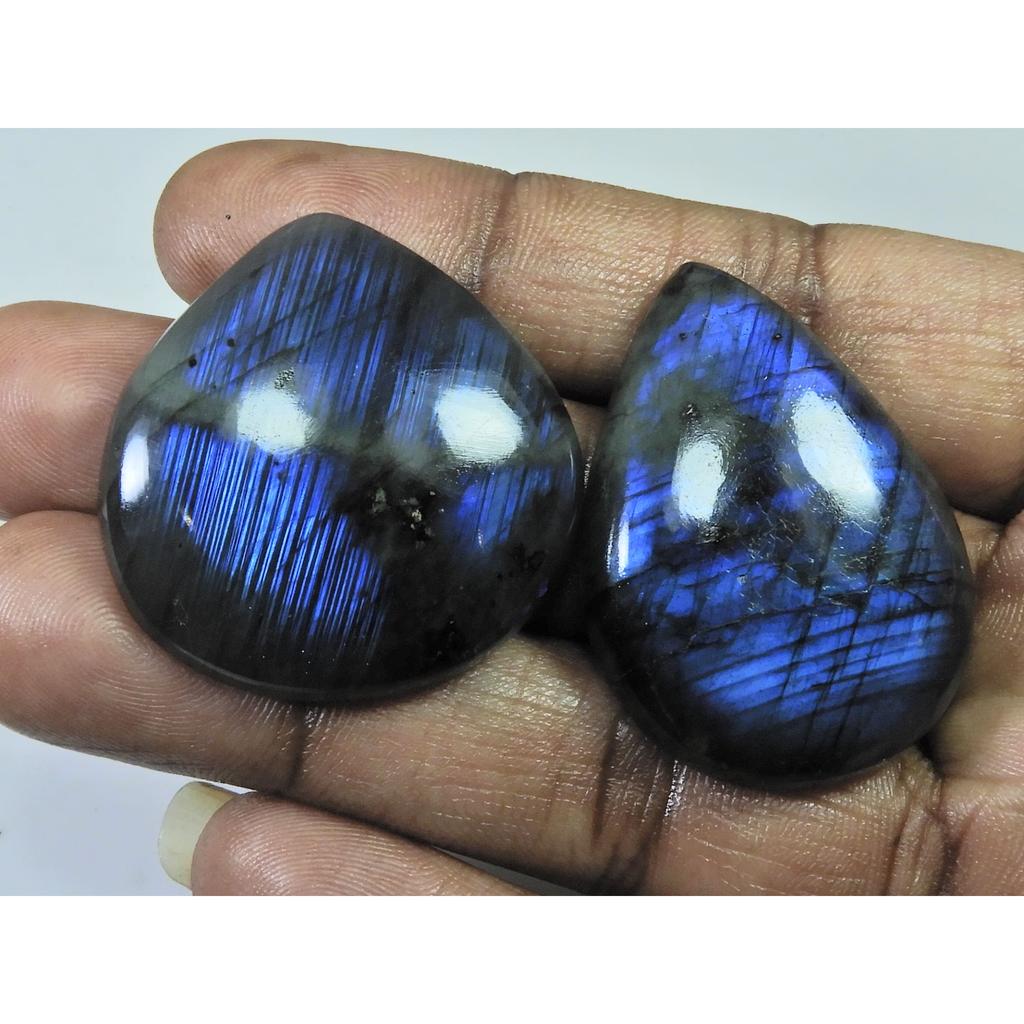30-39 MM Natural Labradorite Multi Pear Cabochon Loose Gemstone 2 Pcs Lot D-214