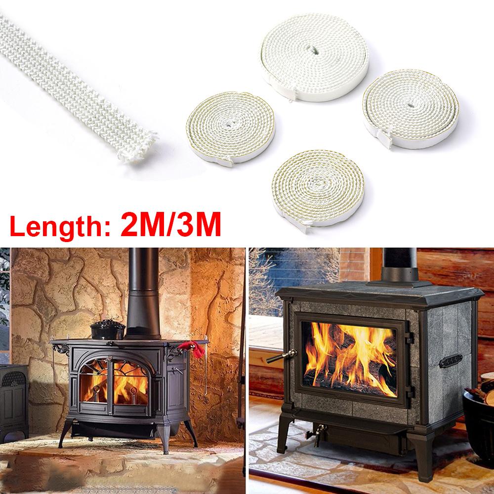 10/15mm Fireplace white Sealing Rope Wood Burning Stove Door Self-Adhesive Fiberglass Sealing Cord Replacement Black Gasket Tape