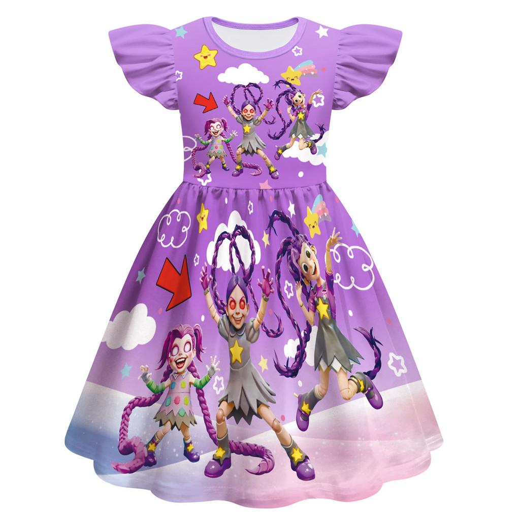 83038 Multi-color Fashion Kids Girls Lily Lovebraids Print Ruffle Sleeves Dress 100cm фиолетовый