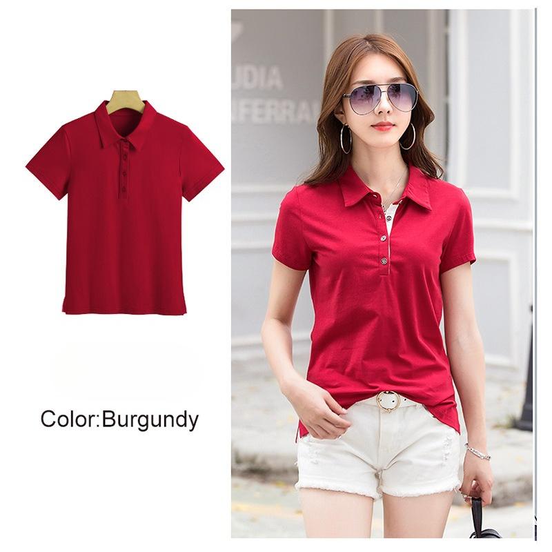 Summer Solid Color Notch Lapel Korean Style Fitted Women's Short Sleeve T-Shirt Simple and Fashionable Top