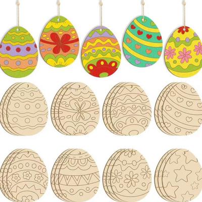 8Pcs Wooden Easter Egg Hanging Decoration Handmade Kids DIY Painting Unfinished Egg Ornament Holiday Party Decor Pendant