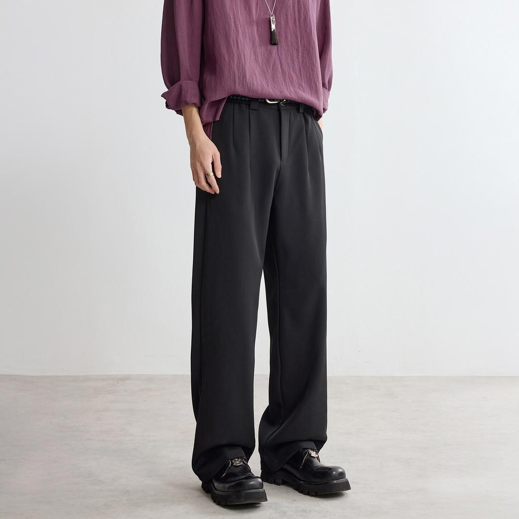 Summer Loose Straight High-end Knitted Vertical Pants Wide-leg Suit Pants Black Paratrooper Pants