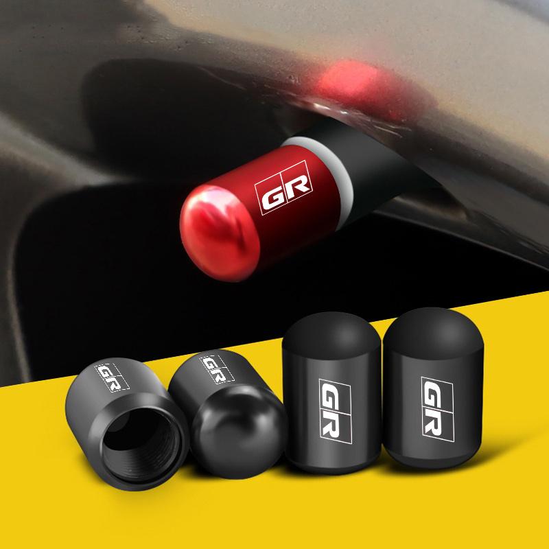 BAXB3 4Pcs Car Wheel Tire Stem Air Valve Caps For Toyota GR Sport Gazoo Racing Yaris Corolla Hilux Supra C-HR 86 Tyre Auto Accessories