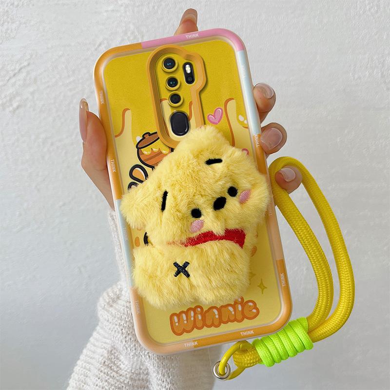 KEYSION Cute 3D Cartoon Plush Case for OPPO A9 2020 with Lanyard Soft Silicone Shockproof Phone Cover for OPPO A5 A9 2020
