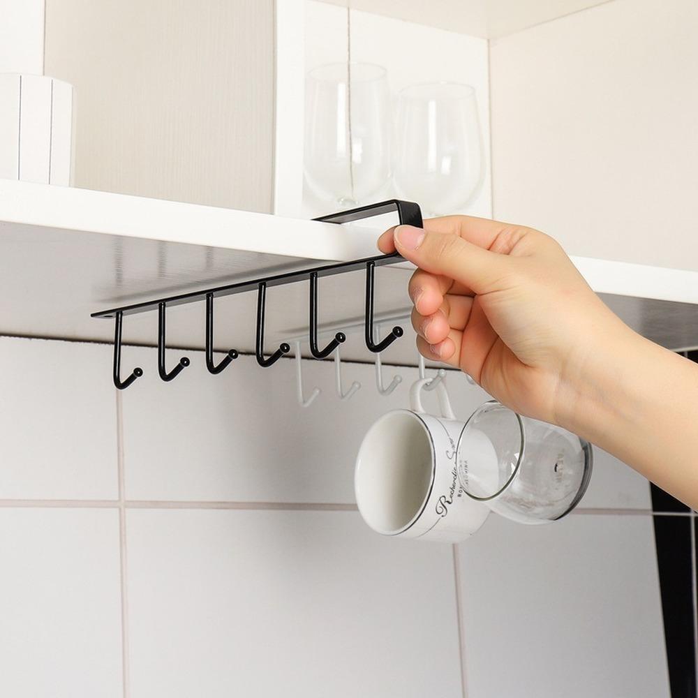 6 Hooks Kitchen Hanger Iron Under Shelf Mug Cup Cupboard Multifunction Kitchen Organiser Hanging Rack Holder