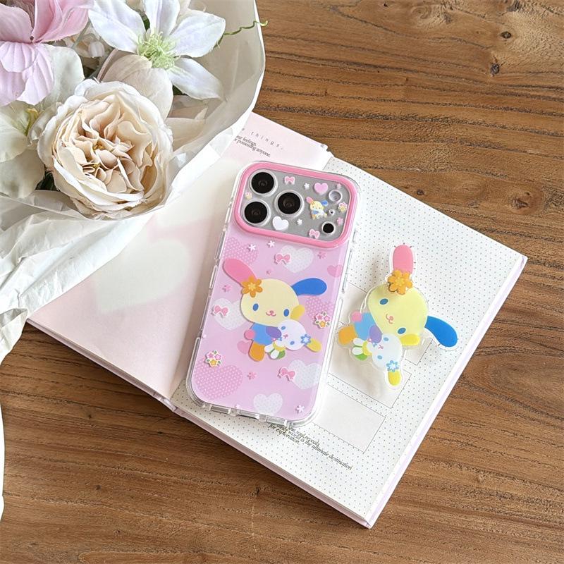 Pink Heart Rainbow Rabbit Stand for iPhone 17/16 Pro Max/15 Pro Case