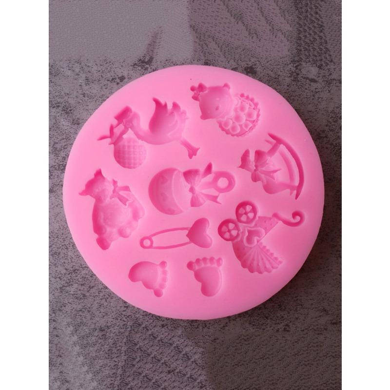 1pc Cartoon Design Mold, Pink Round Cartoon Chocolate Mold For Baking Fondant Mold with Bow Shapes for Cake Decorations