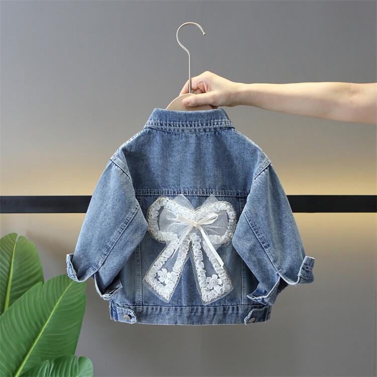 2025 Spring/Autumn Denim Bow Jacket for Girls – Trendy Korean Style for Kids