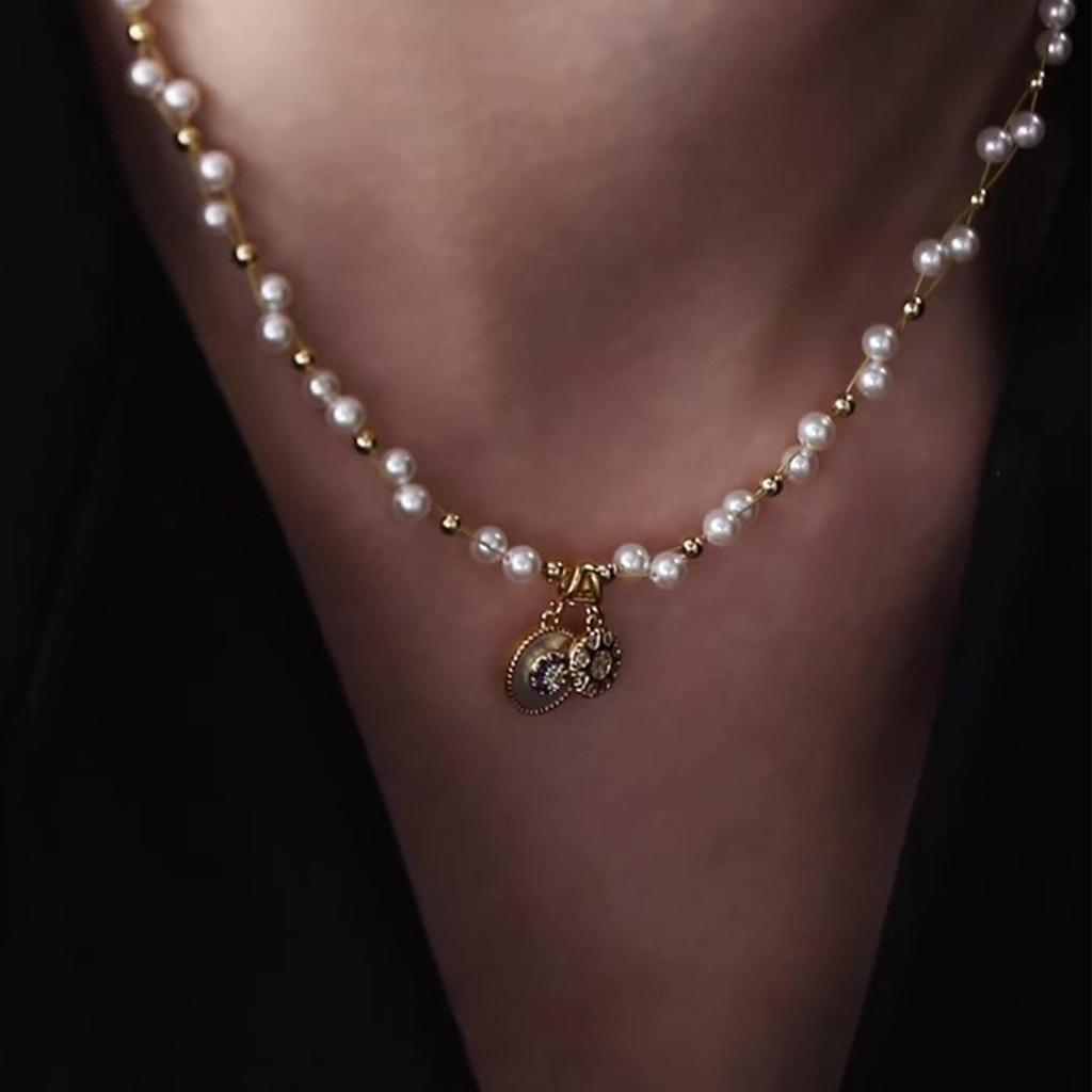 French pearl octagram pendant necklace retro court style simple fashion atmosphere autumn and winter daily collarbone chain