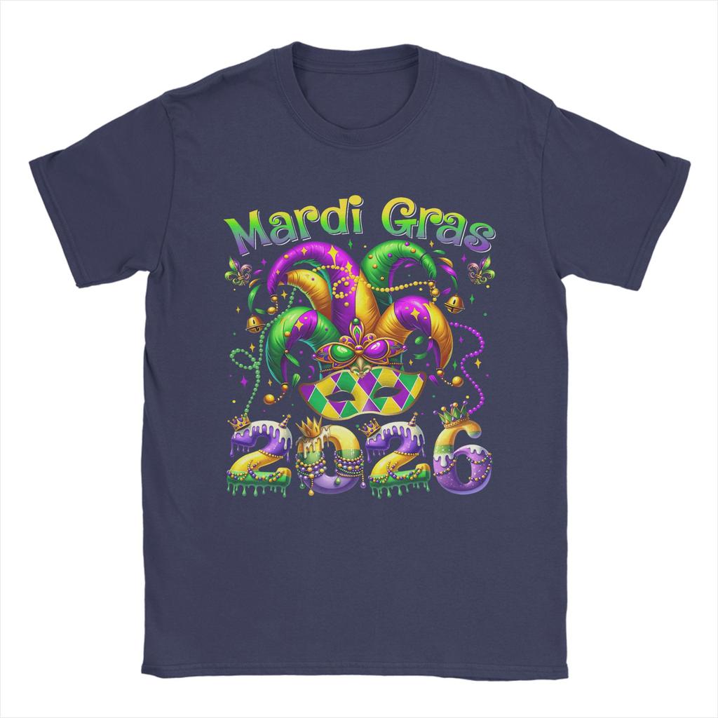 Vintage Happy Mardi Gras  TShirt Unisex O Neck Cotton T Shirt  Short Sleeve Tee Shirt Big Size Clothing