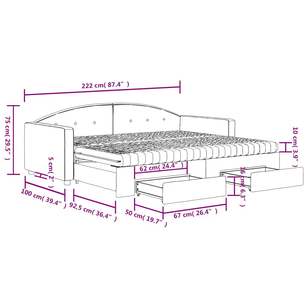 Extendable Daybed with Drawers Dark Green 90x200 Cm Velvet