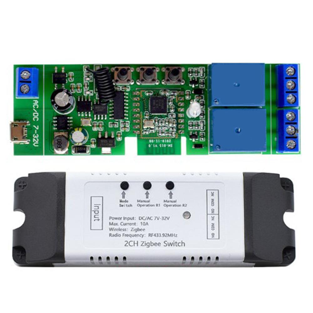 2CH WiFi/Zigbee Smart Switch Module AC/DC 7-32V Wireless Remote Control Relay Timer Module DIY Smart Home Automation Door Access