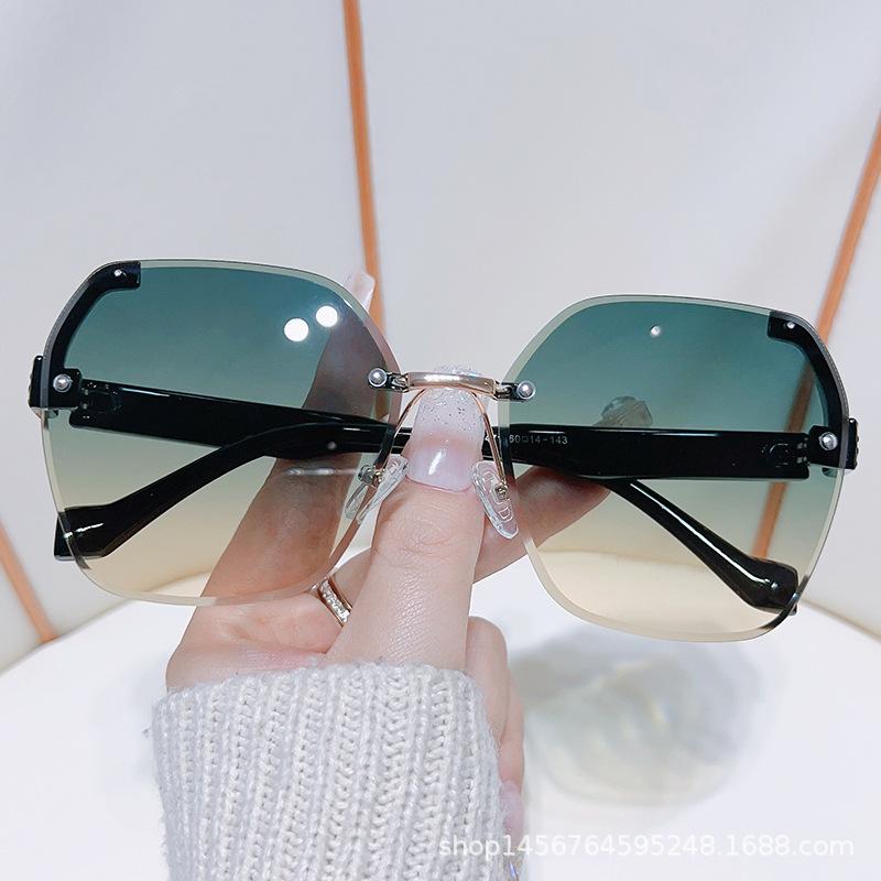 Frameless Sunglasses, Metal Trimmed Pc Textured Legs Simple Glasses Uv400