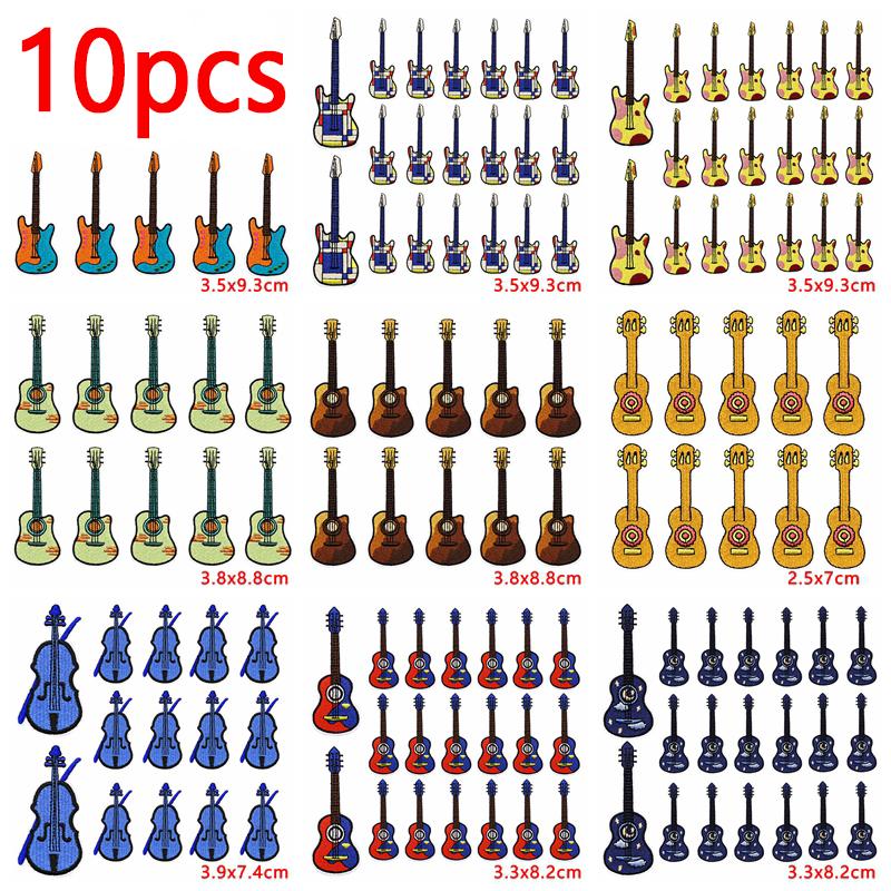 10pcs Wholesale New Art Wind Electric Guitar Embroidery Patches Diy Creative Cartoon Iron On Patches For Clothing Jackets Decor 