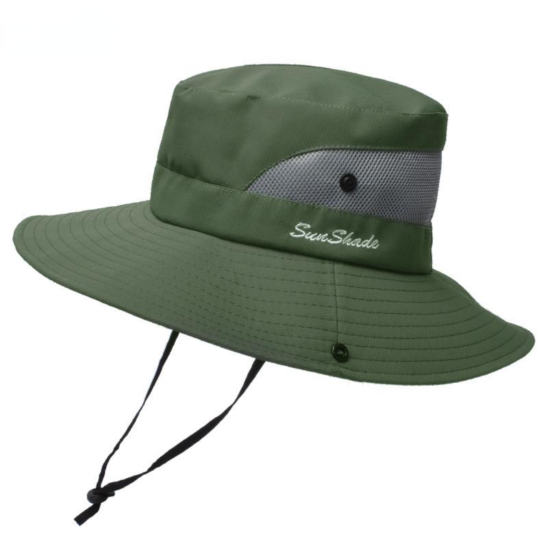 Summer Quick-drying Anti-UV Sun Hats Wide Brim Sunscreen Bucket Hats Panama Cap Breathable Mesh Drawstring Adjustable Hiking Hat