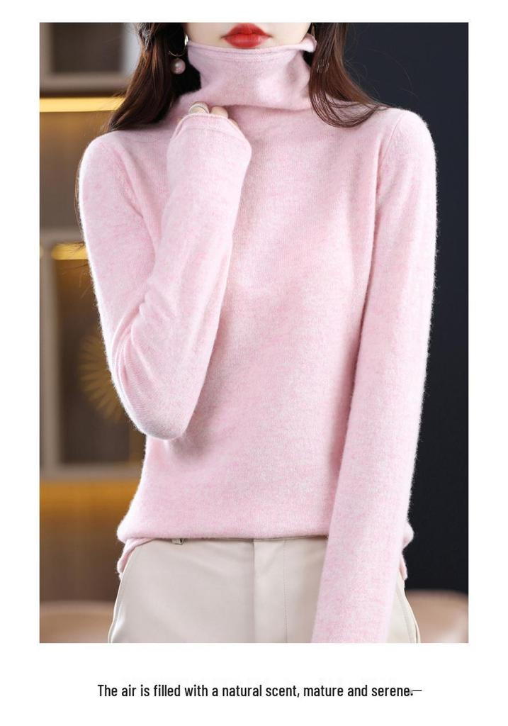 Women's High Neck Wool Sweater - 100% Pure Wool, Rolled Edge for Autumn/Winter - Versatile Cashmere Base Layer Knitwear.