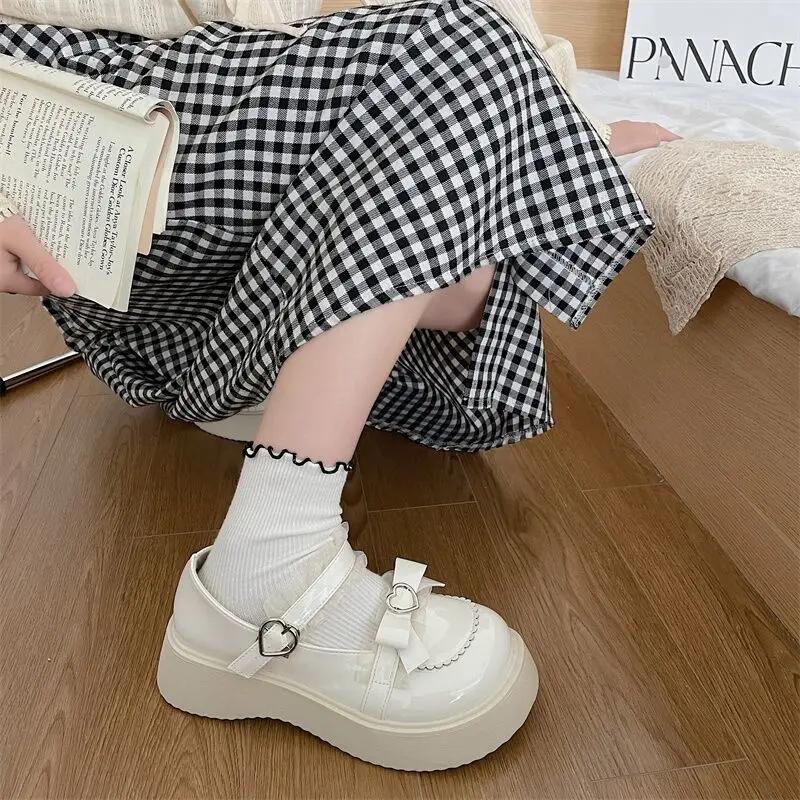 Gothic Kawaii Japanese Style Lolita Platform Round Toe with Medium Heels Bow Mary Jane Shoes for Women Woman Pumps Cute Lastest