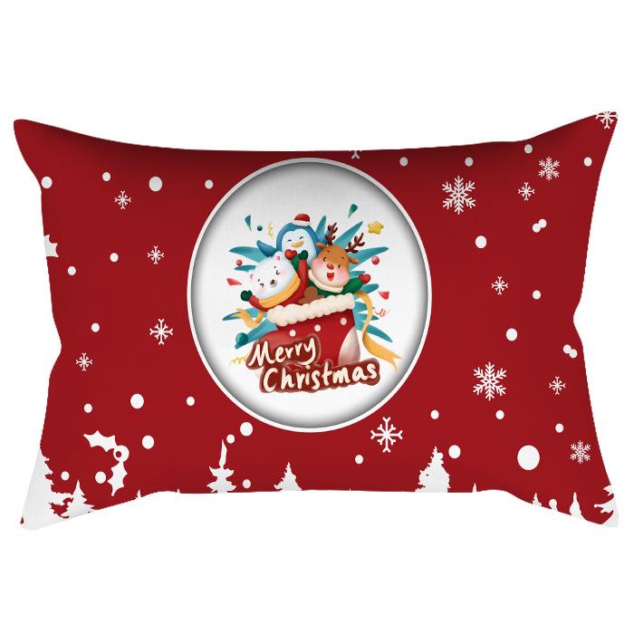 Weihnachten Bedruckter Pfirsich Samt Taillenkissenbezug Weihnachtsmann Schneeflocke Heimdeko Feiertags-Kissenbezug Dekokissen