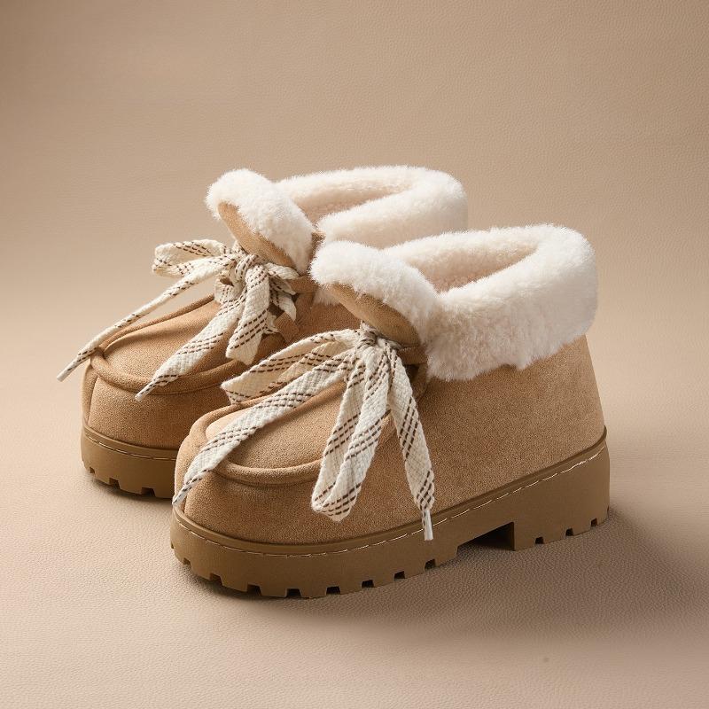 Fashion Winter Warm Fluffy Lace Up Ankle Boots for Women Retro Brown Faux Suede Platform Boots Comfort Anti Slip Chunky Heel Snow Boots