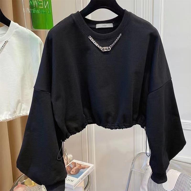 

Толстовка женская короткая, тонкая, со свободным шнурком и круглым вырезом L чёрный