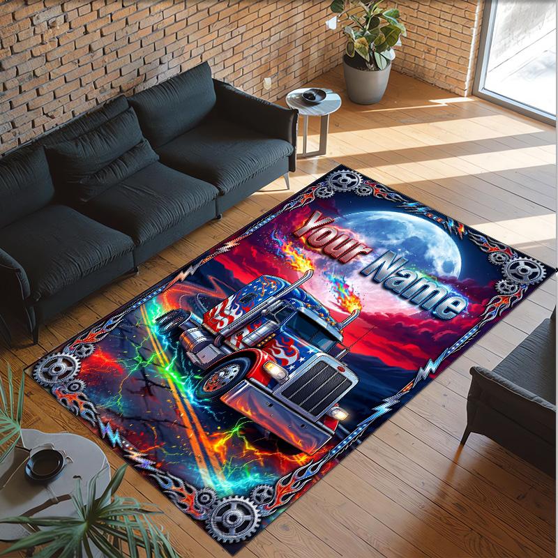 Truck Theme Crystal Velvet Rug Personalized Custom Name Text Soft Floor Mat Home Decor