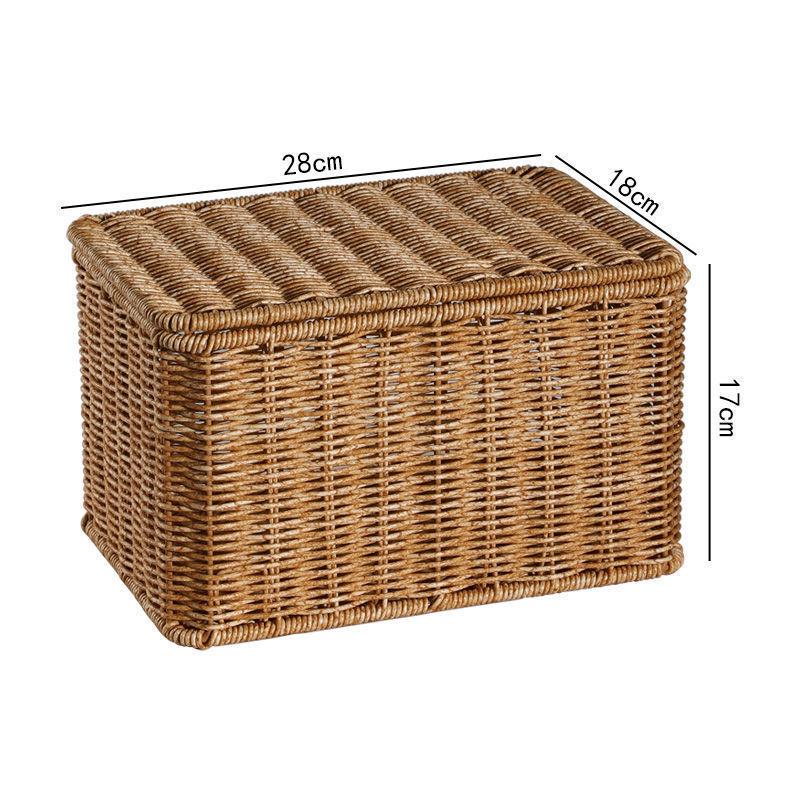 Nordic Style Rattan-Look Woven Storage Box with Lid for Bedroom and Household Organization.