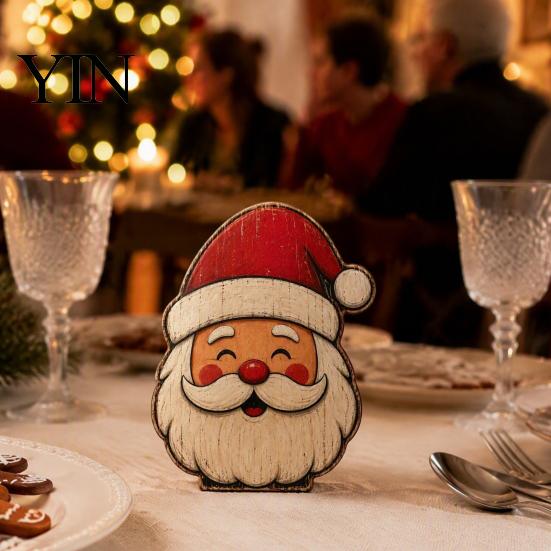 Wooden Simulation Soap Shapes Christmas Table Decorations, Santa Claus Snowman Reindeer Desktop Ornaments, Party Toppers Distressed Tiered Tray Decor